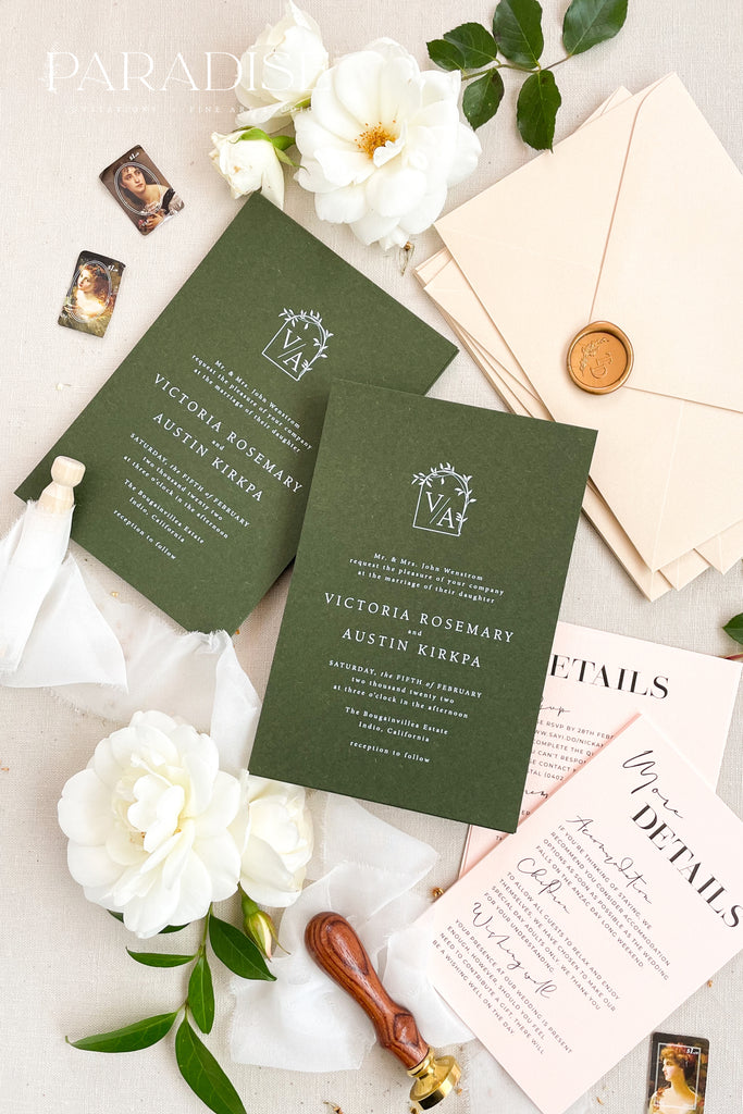 Lila Forest Green Wedding Invitations