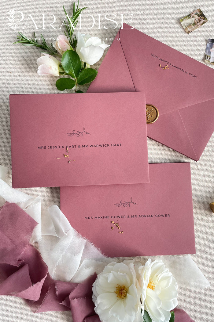 Deep Rose Envelopes and Black Ink Printing