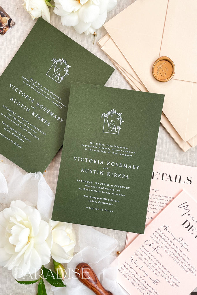 Lila Forest Green Wedding Invitations