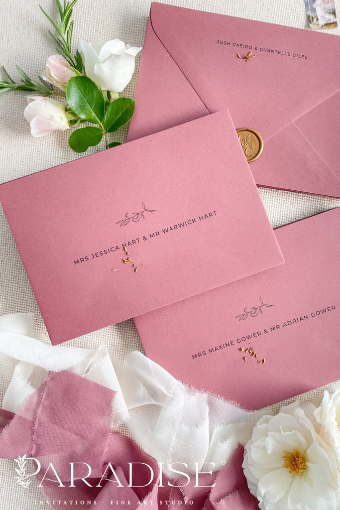 Deep Rose Envelopes and Black Ink Printing