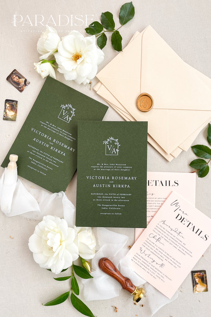 Lila Forest Green Wedding Invitations