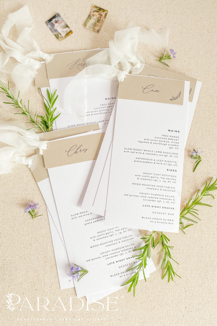 Diandra Calligraphy Wedding Menus