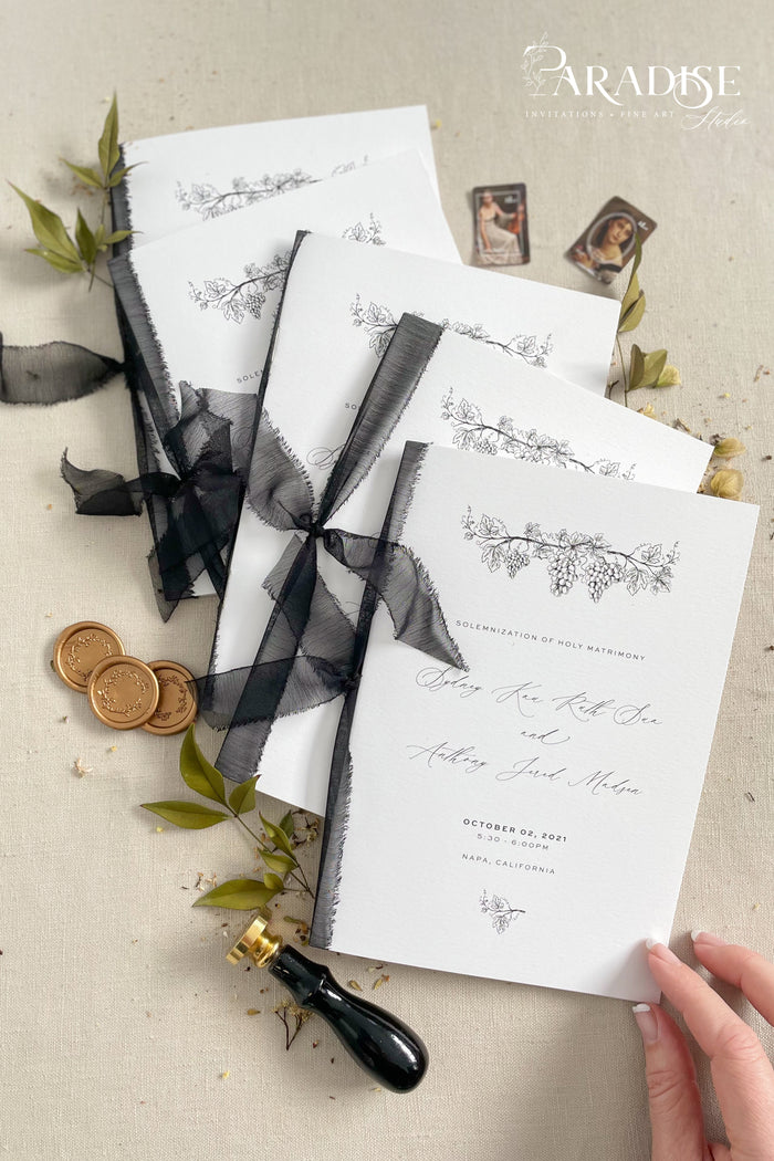 Evelina Black Silk Ribbon Wedding Programs