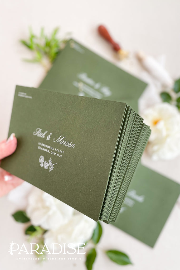 Forest Green Envelopes and White Ink Printing