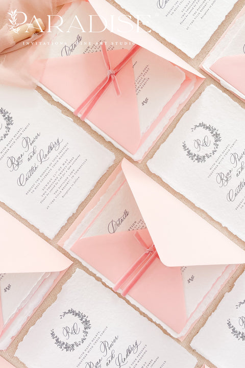 Elevate your wedding with our exquisite Handmade Paper Wedding Invitations featuring beautiful deckled edges. Crafted with love and attention to detail, these elegant invitations are tied together with luxurious silk ribbon, adding a touch of sophistication to your special day. Each piece is uniquely handmade, ensuring your announcements are as one-of-a-kind as your love story.