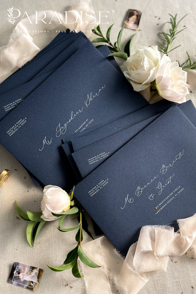 Navy Envelopes and White Ink Printing