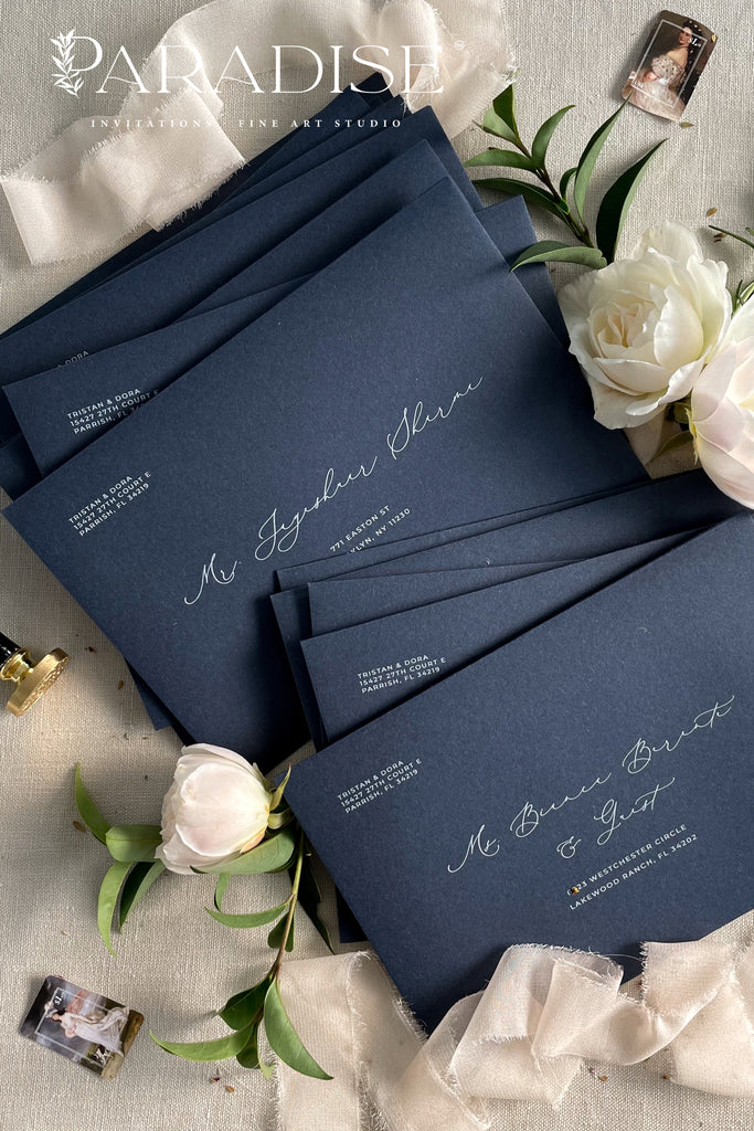 Navy Envelopes and White Ink Printing