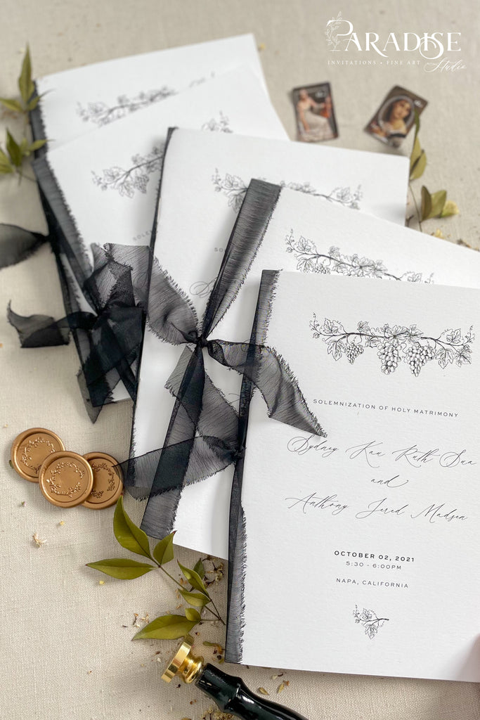 Evelina Black Silk Ribbon Wedding Programs