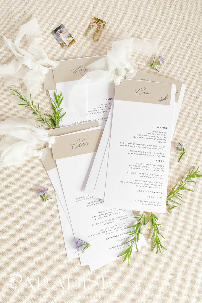 Diandra Calligraphy Wedding Menus