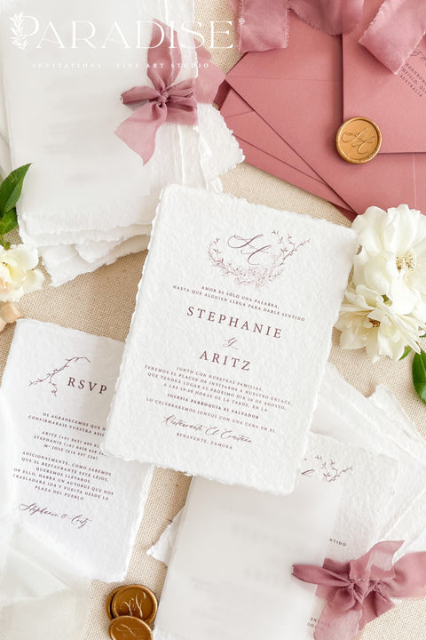Announce your special day with the timeless beauty of these garden wedding invites. Perfect for a lush, romantic celebration, this suite combines the luxurious, tactile feel of handmade paper with an elegant, personalized monogram. The result is a truly timeless romantic wedding stationery set that feels both classic and intimately personal, leaving a lasting impression on your guests.
