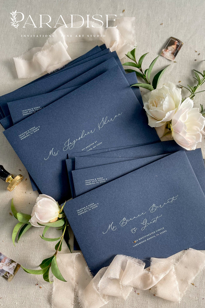 Navy Envelopes and White Ink Printing