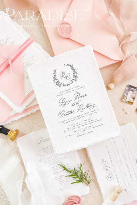 Elevate your wedding with our exquisite Handmade Paper Wedding Invitations featuring beautiful deckled edges. Crafted with love and attention to detail, these elegant invitations are tied together with luxurious silk ribbon, adding a touch of sophistication to your special day. Each piece is uniquely handmade, ensuring your announcements are as one-of-a-kind as your love story.