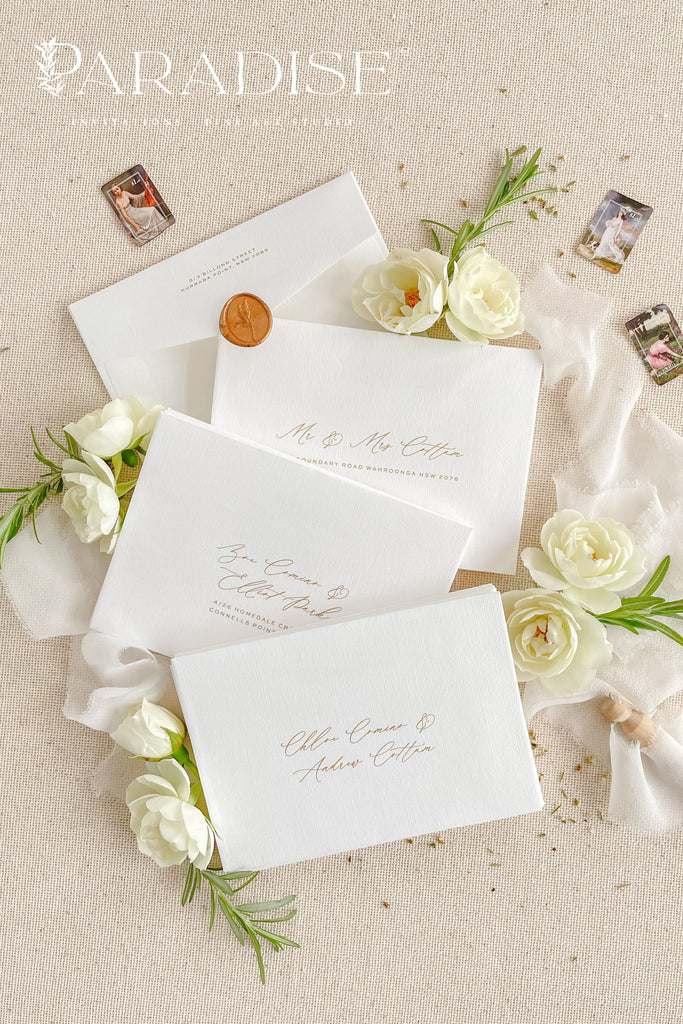 Coco Linen Envelopes and Golden Ink Printing