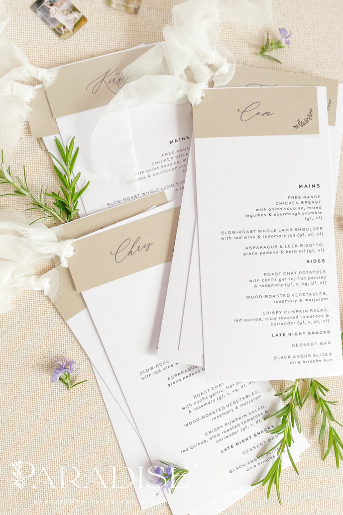 Diandra Calligraphy Wedding Menus