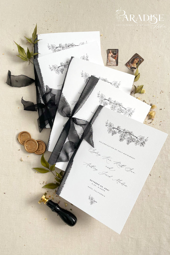 Evelina Black Silk Ribbon Wedding Programs