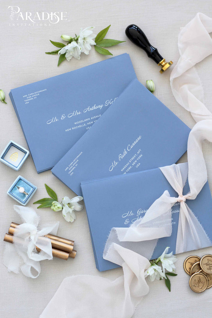 Dusty Blue White Ink Printing Envelopes