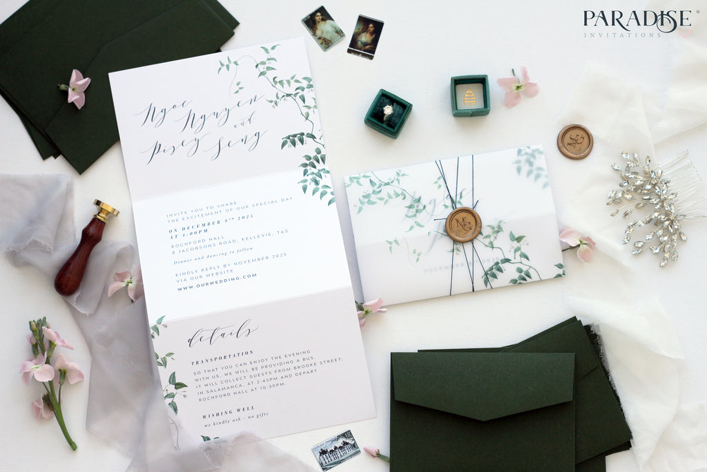 Adrienne Watercolor Greenery Wedding Invitation