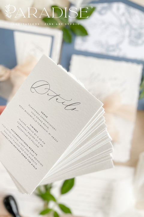 Bring timeless elegance to your celebration with our handmade deckled-edge wedding invitations, beautifully designed with dusty blue accents, soft chiffon ribbon, and a hand-drawn wedding venue illustration. Crafted for couples who value art, detail, and romance, each invitation is made by hand using premium cotton paper for a naturally textured, fine art finish. Perfect for fine art, garden, coastal, or destination weddings, this suite blends artisan craftsmanship with minimalist modern design.