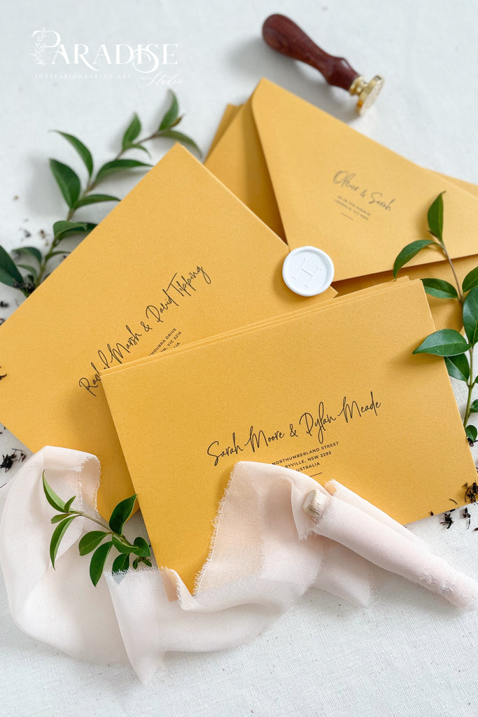 Mustard Envelopes and Black Ink Printing