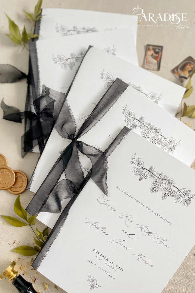 Evelina Black Silk Ribbon Wedding Programs