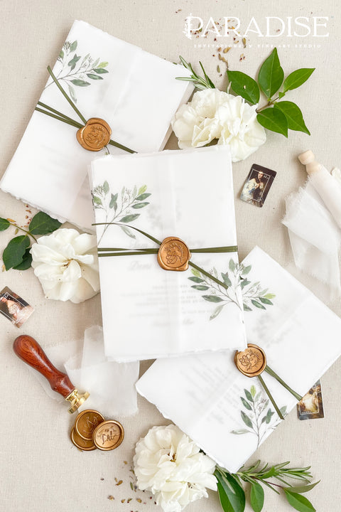 This exquisite wedding invites suite offers a blend of fine artistry and bohemian charm. Perfect for a garden wedding, each invitation is a work of art, featuring a beautifully illustrated floral monogram created just for you. Printed on luxurious fine art handmade deckle edge paper, this boho chic invite offers a rich, tactile feel and a timeless finish that will enchant your guests.