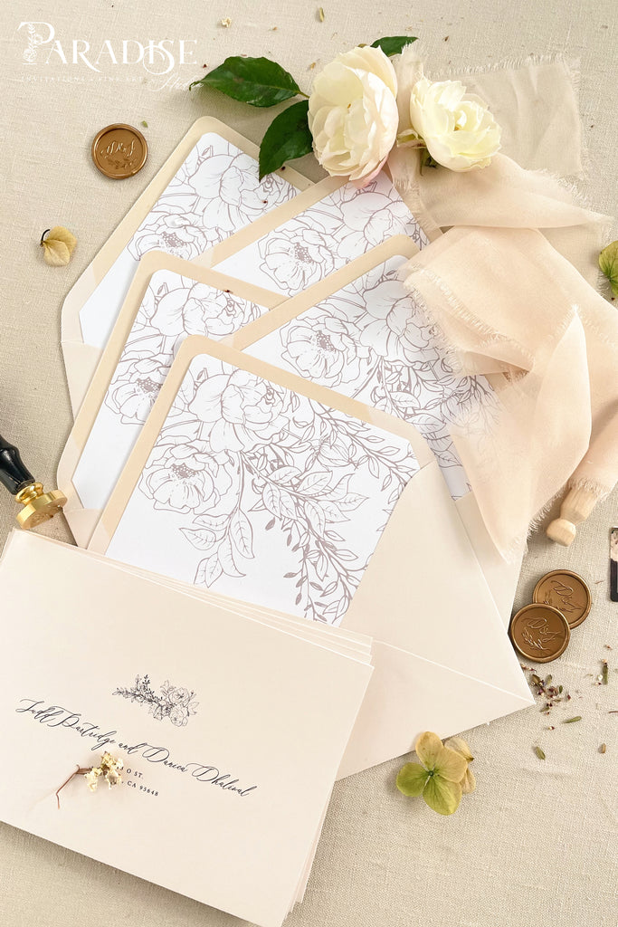 Almond Envelopes and Black Ink Address Printing, Envelope Liners