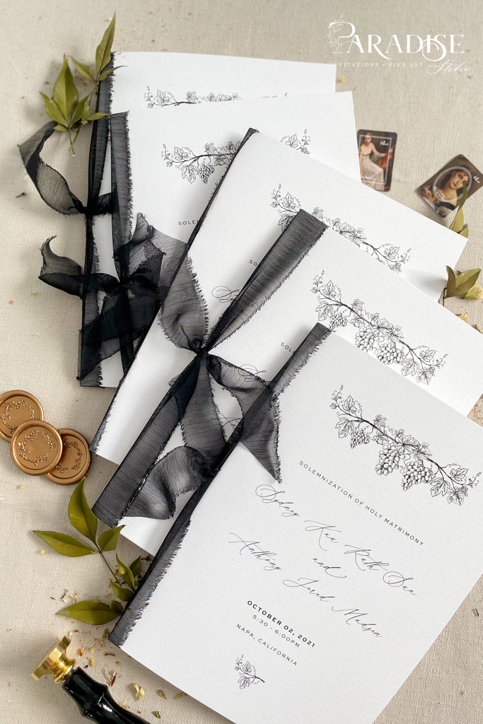 Evelina Black Silk Ribbon Wedding Programs