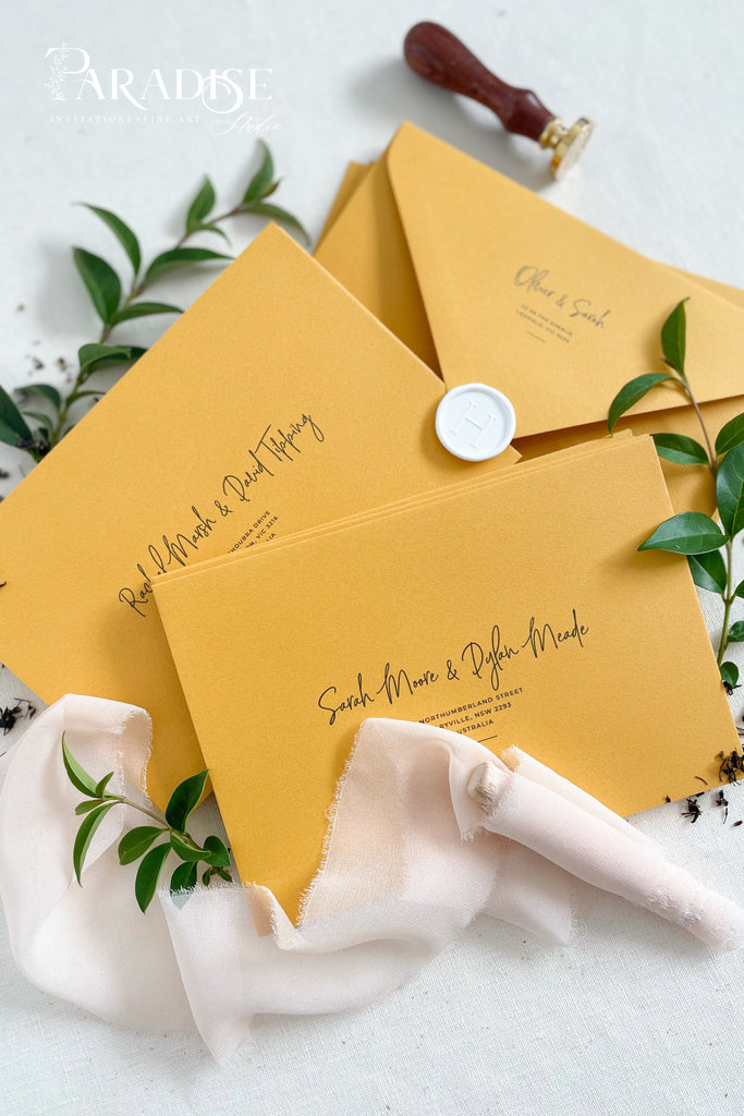 Mustard Envelopes and Black Ink Printing