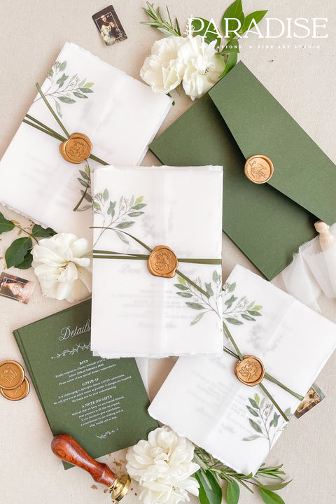 This exquisite wedding invites suite offers a blend of fine artistry and bohemian charm. Perfect for a garden wedding, each invitation is a work of art, featuring a beautifully illustrated floral monogram created just for you. Printed on luxurious fine art handmade deckle edge paper, this boho chic invite offers a rich, tactile feel and a timeless finish that will enchant your guests.