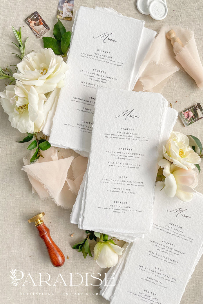 Fey Handmade Paper Wedding Menus