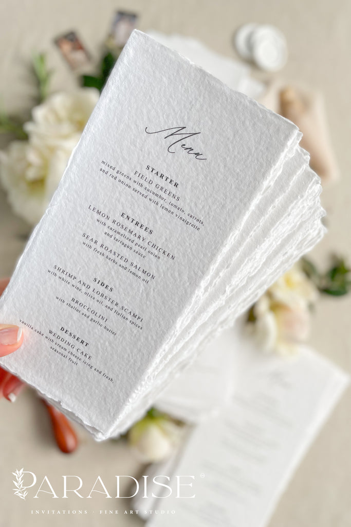 Fey Handmade Paper Wedding Menus