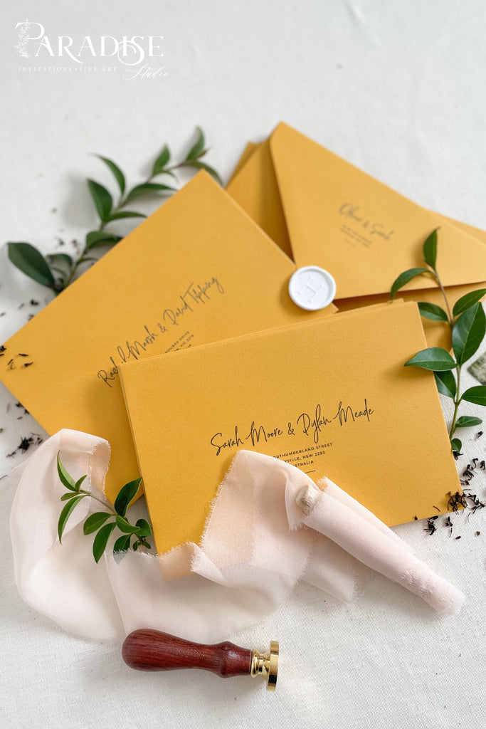 Mustard Envelopes and Black Ink Printing