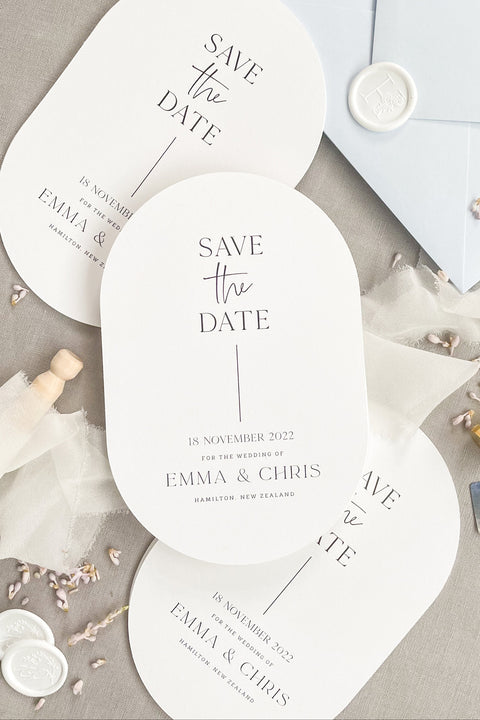 Set the tone for your wedding day with our Double Arch Save the Date cards, a perfect harmony of simplicity, structure, and sophistication. Printed on luxury fine-art cardstock with a sleek arched silhouette, this design features modern typography, balanced composition, and timeless minimalism. Elegant yet understated, these Save the Dates offer a clean and contemporary look.