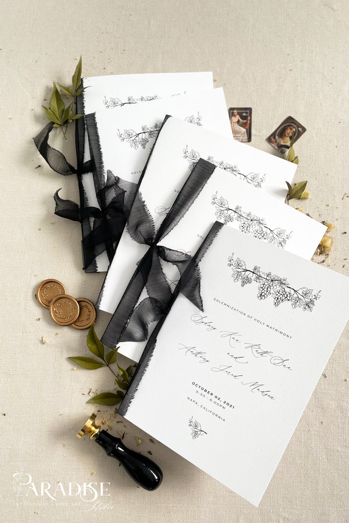 Evelina Black Silk Ribbon Wedding Programs