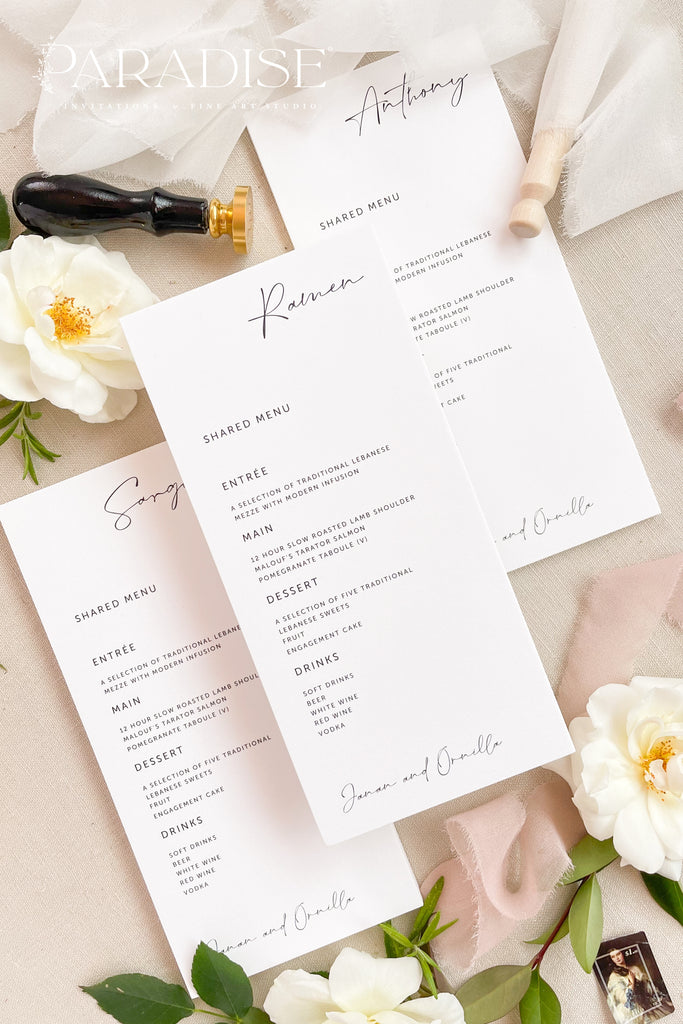 Charly Calligraphy Wedding Menus