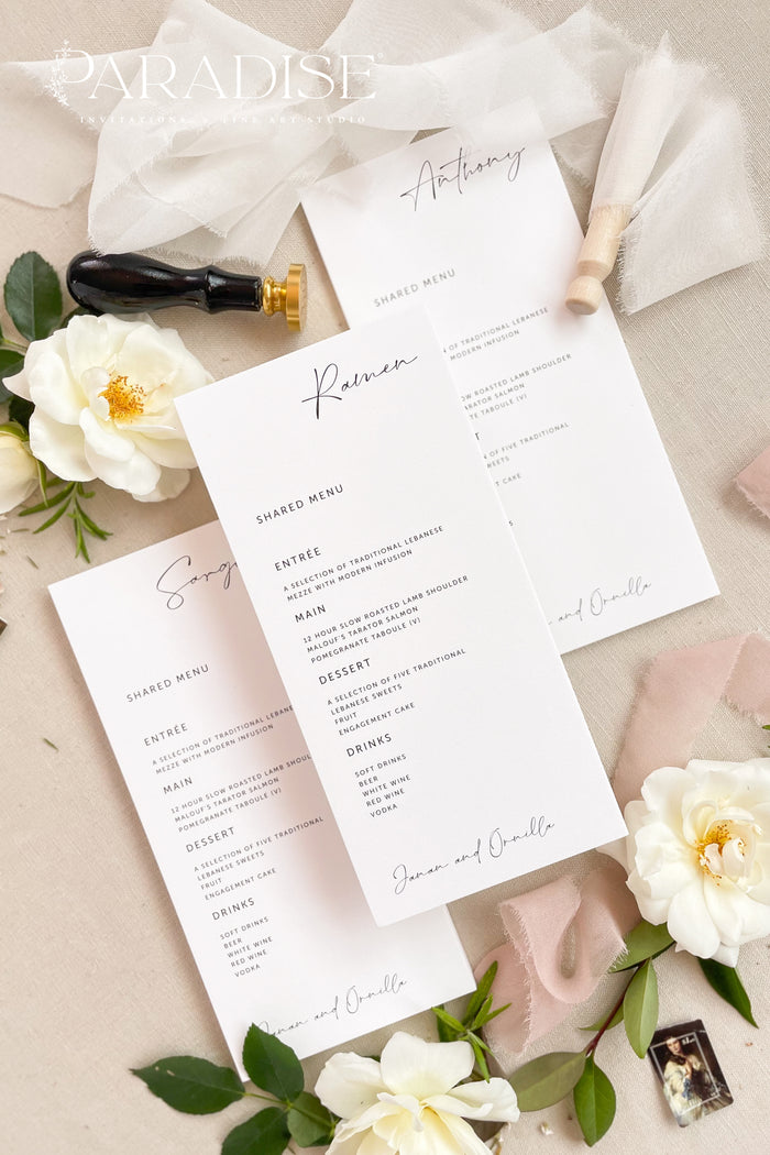 Charly Calligraphy Wedding Menus