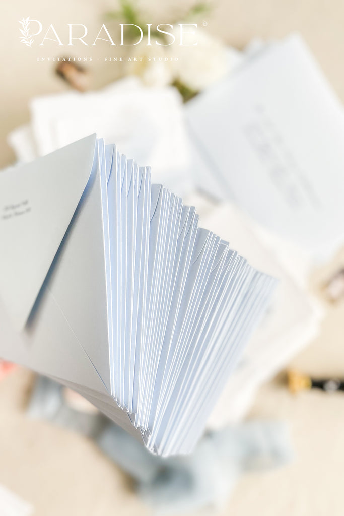 Coco Linen Baby Bleu Envelopes and Black Ink Printing