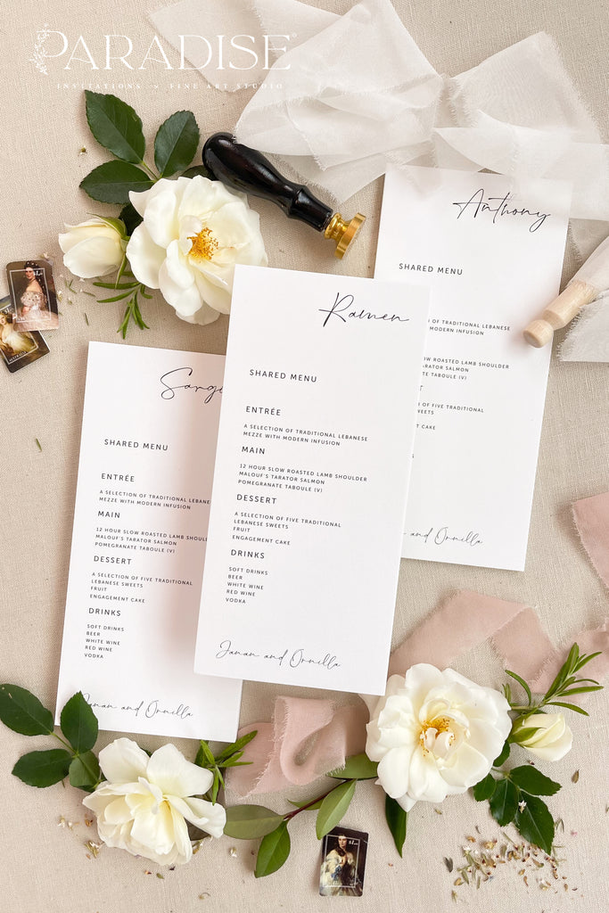 Charly Calligraphy Wedding Menus