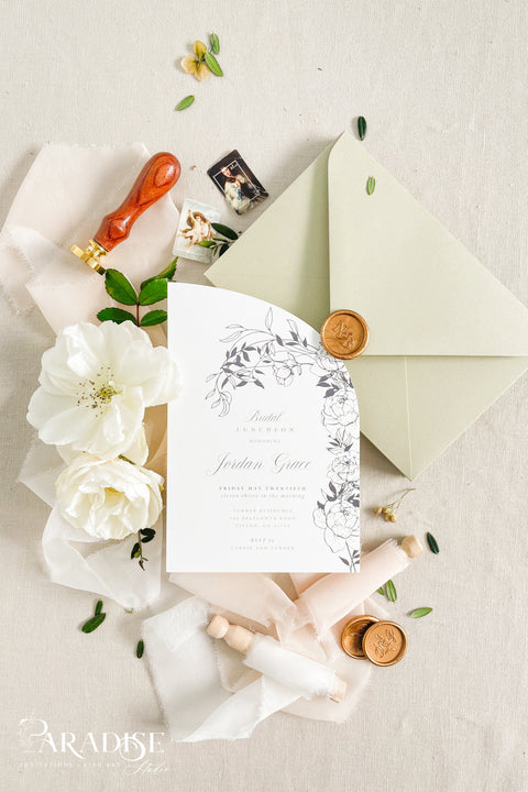 Arched paper bridal shower invitations offer a graceful blend of classic form and modern elegance. Featuring a softly curved silhouette and fine-art botanical illustration, each invitation is crafted to feel light, romantic, and thoughtfully designed. The arched shape adds architectural interest while maintaining a timeless aesthetic, making these invitations perfect for garden-inspired, elegant, and editorial bridal celebrations. Designed to leave a lasting first impression, they set the tone for a beautif