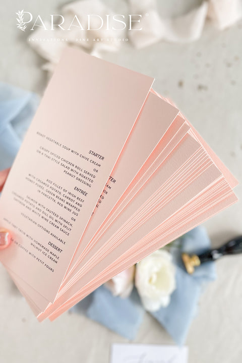 Elevate your table styling with our blush wedding menus, designed with modern typography and elegant name cards for a personalized, refined touch. Printed on luxury cardstock with soft pastel tones, these menus exude understated elegance - perfect for romantic, minimalist, or fine art weddings. Each menu doubles as a place card, bringing both functionality and beauty to your table design while maintaining a seamless, contemporary aesthetic.