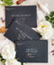Matte black wedding envelopes with white ink address printing, styled flat lay with florals, wax seal, and greenery, perfect for modern and editorial invitation suites.