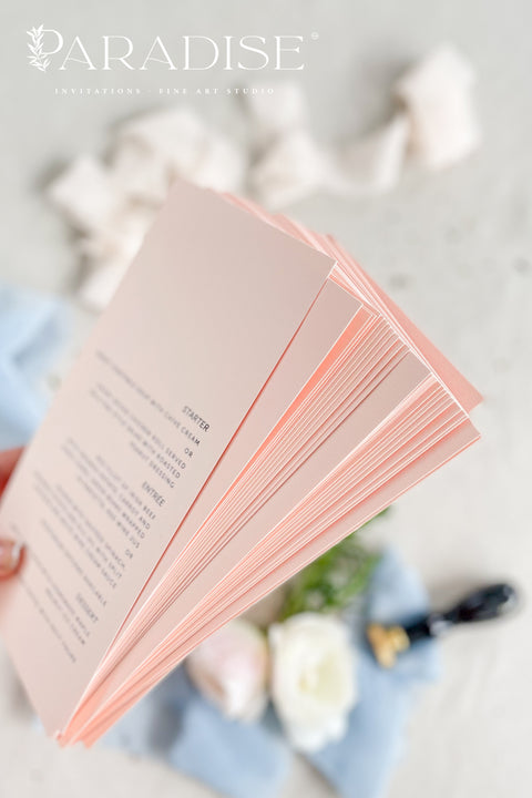 Elevate your table styling with our blush wedding menus, designed with modern typography and elegant name cards for a personalized, refined touch. Printed on luxury cardstock with soft pastel tones, these menus exude understated elegance - perfect for romantic, minimalist, or fine art weddings. Each menu doubles as a place card, bringing both functionality and beauty to your table design while maintaining a seamless, contemporary aesthetic.
