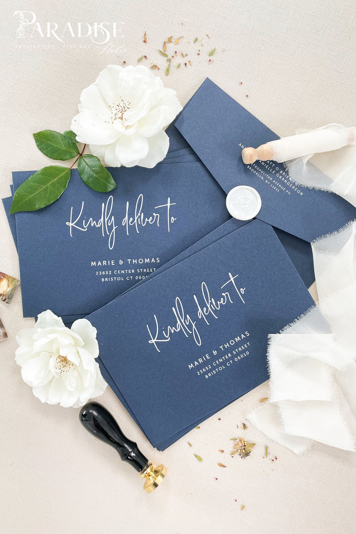 Navy Envelopes and White Ink Printing