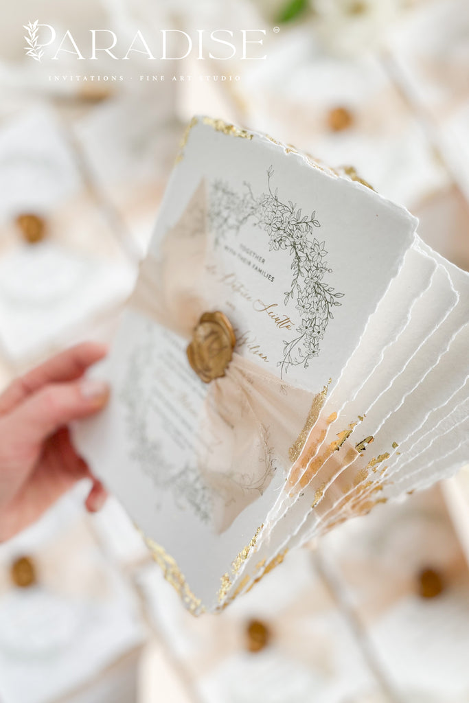 Celestyna Golden Leaf Wedding Invitation Sets