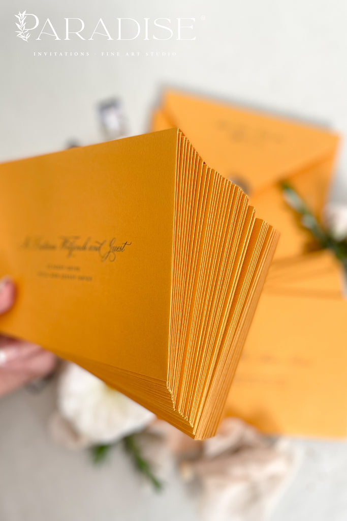 Amber Envelopes and Black Ink Printing