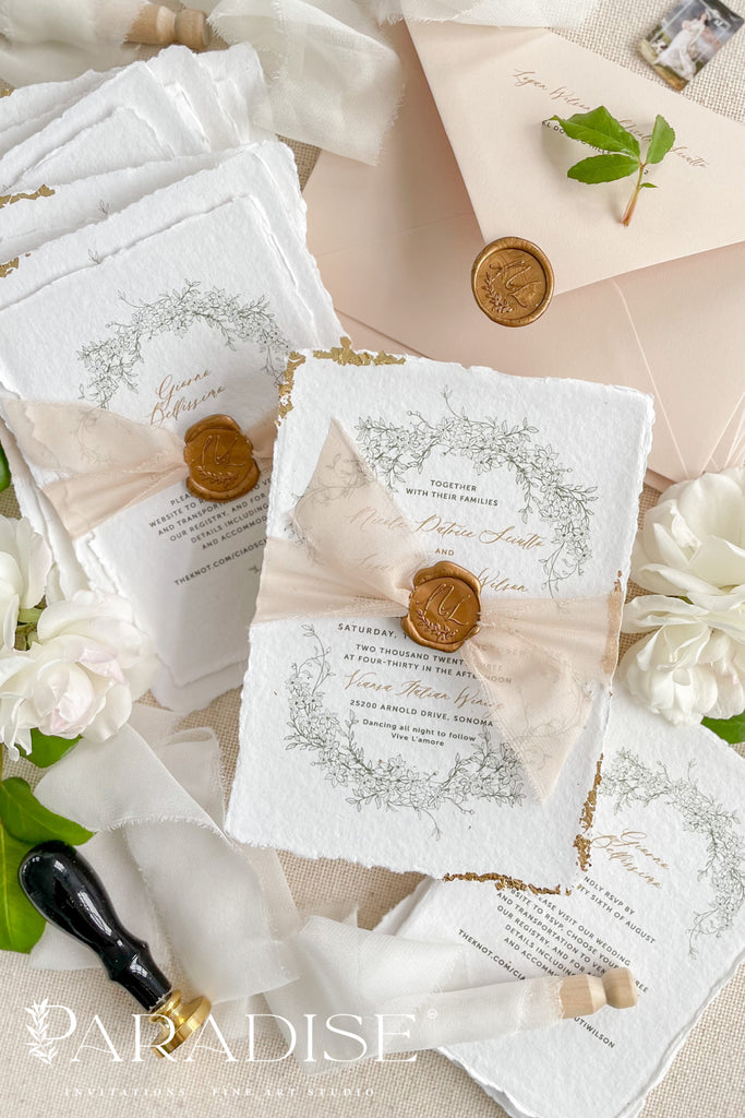 Celestyna Golden Leaf Wedding Invitation Sets