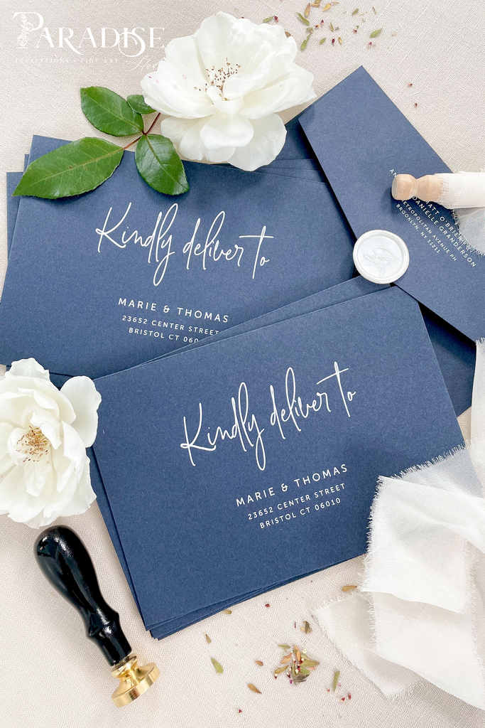 Navy Envelopes and White Ink Printing