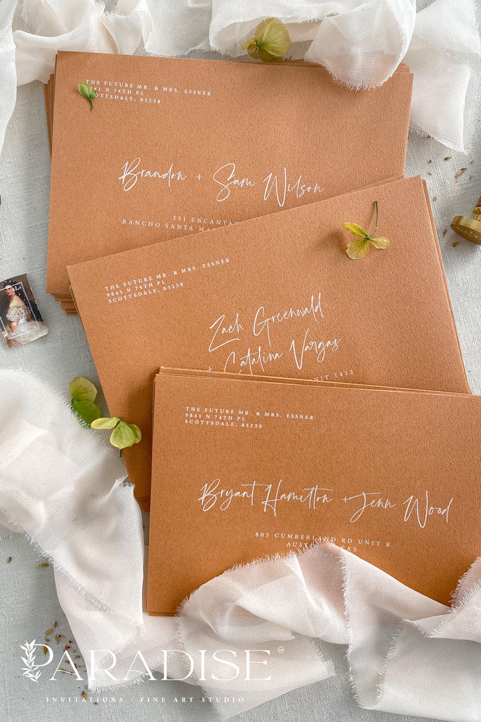 Cinnamon Envelopes and White Ink Printing