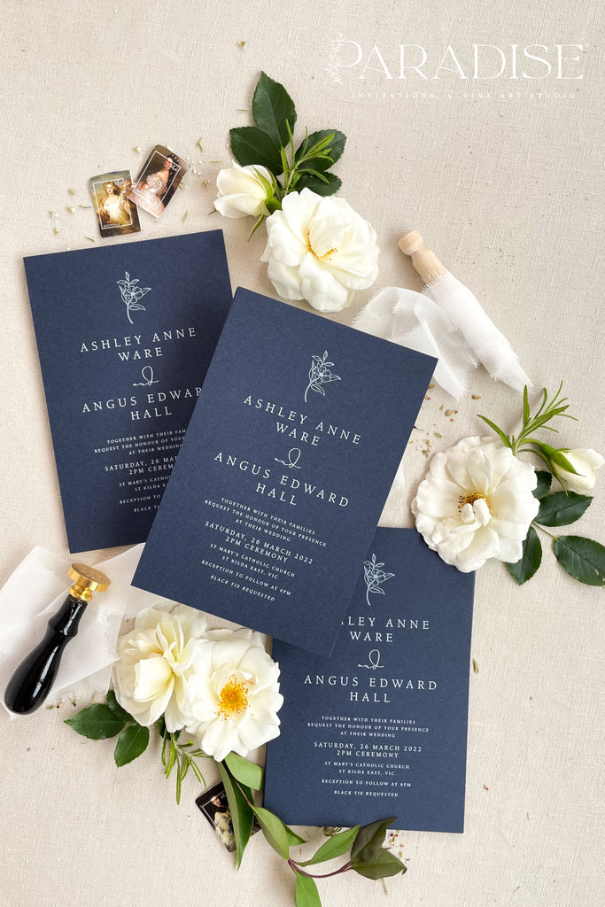 Rylie Navy Paper Wedding Invitation Sets