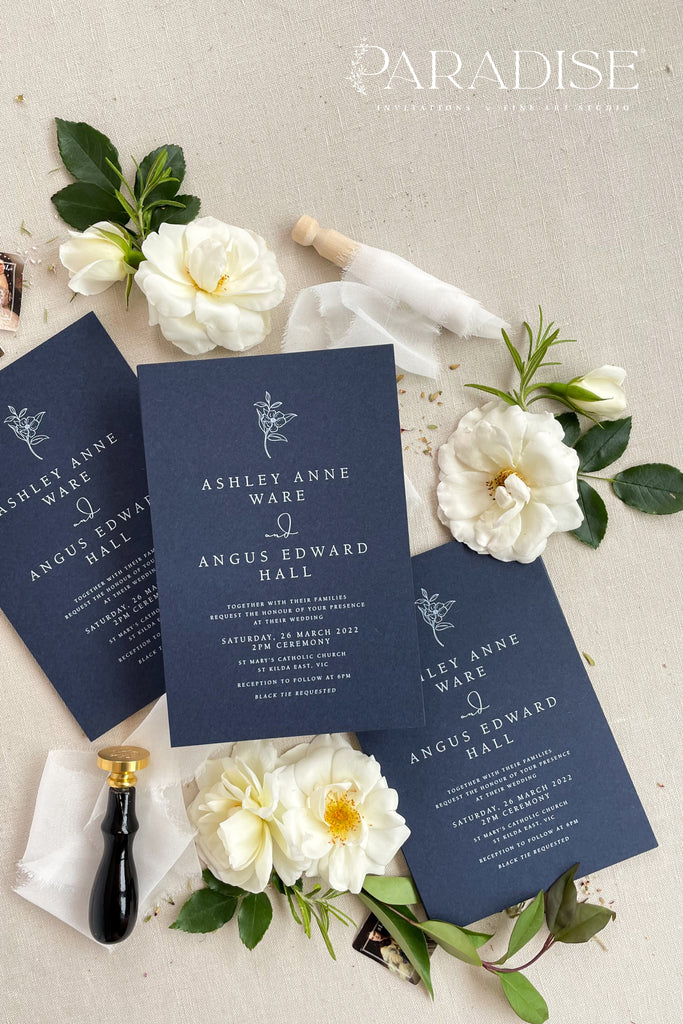 Rylie Navy Paper Wedding Invitation Sets